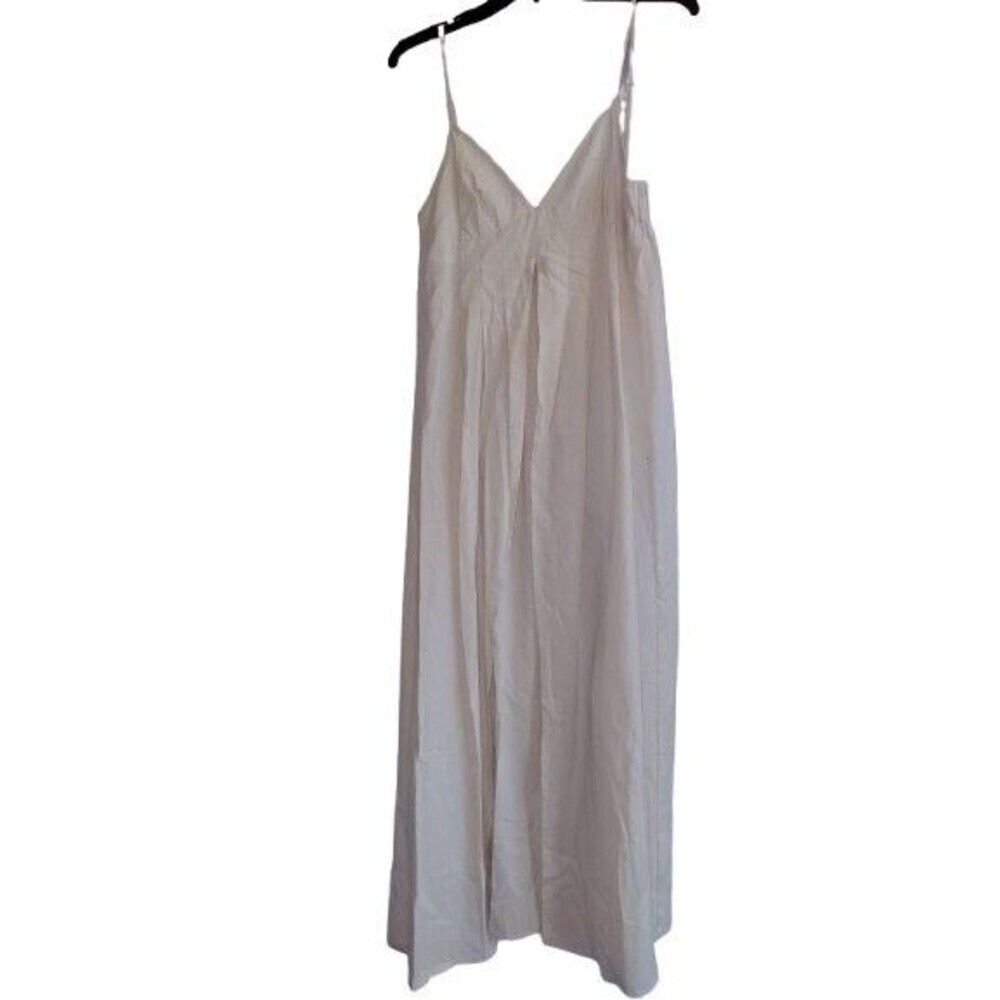 ​Lina Cotton Linen High Slit Maxi Tunic Dress S Cream Smocked CoverUp Flaw